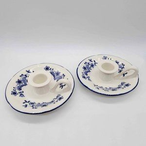 Baker, Hart & Stuart, "Blue Garden" Fine Ceramic Candle Holders Japan Vtg 4.5"
